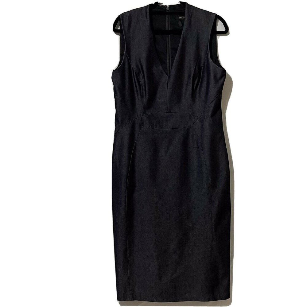 White House Black Market Sz M Sleeveless Dark Blue Sheath Dress Size Tag Missing